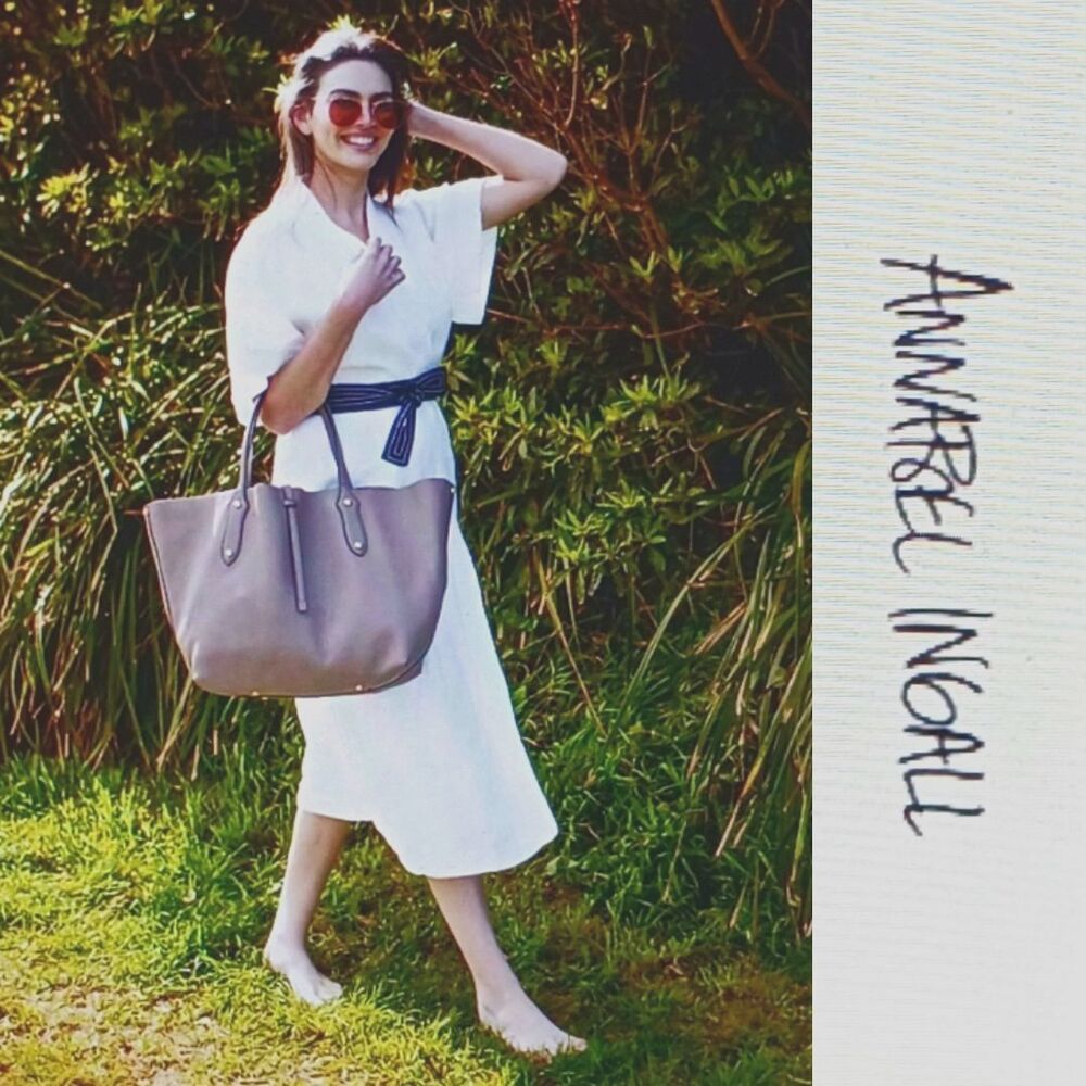 NEW Annabel Ingall Isabella Lg Tote Italian Pebbled Leather Zinc Gray 22X5.5X13